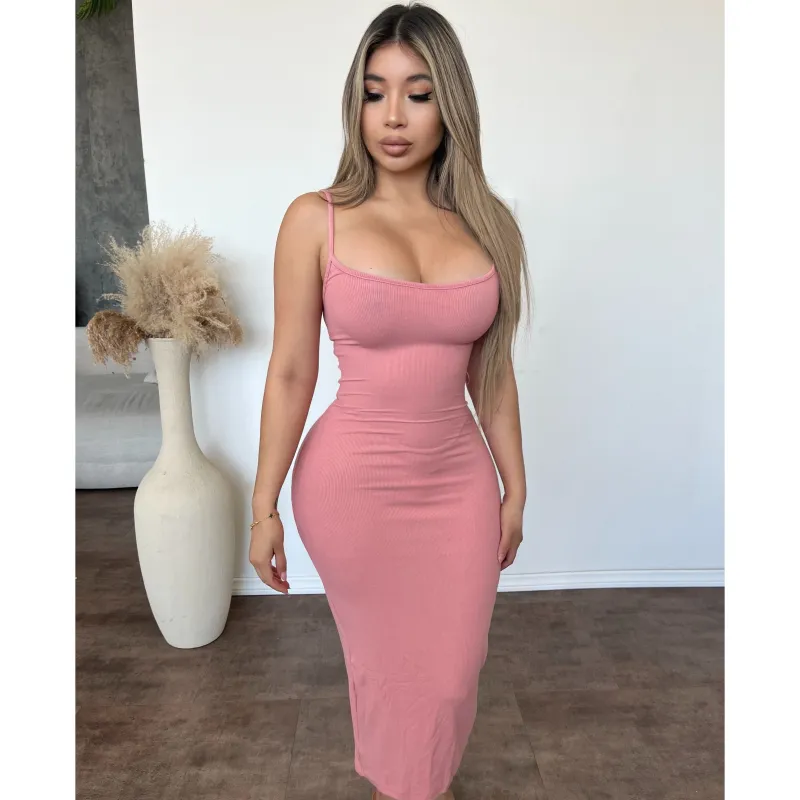 Veronica Ribbed Maxi Dress (Rose Pink) sold by OOTDFash