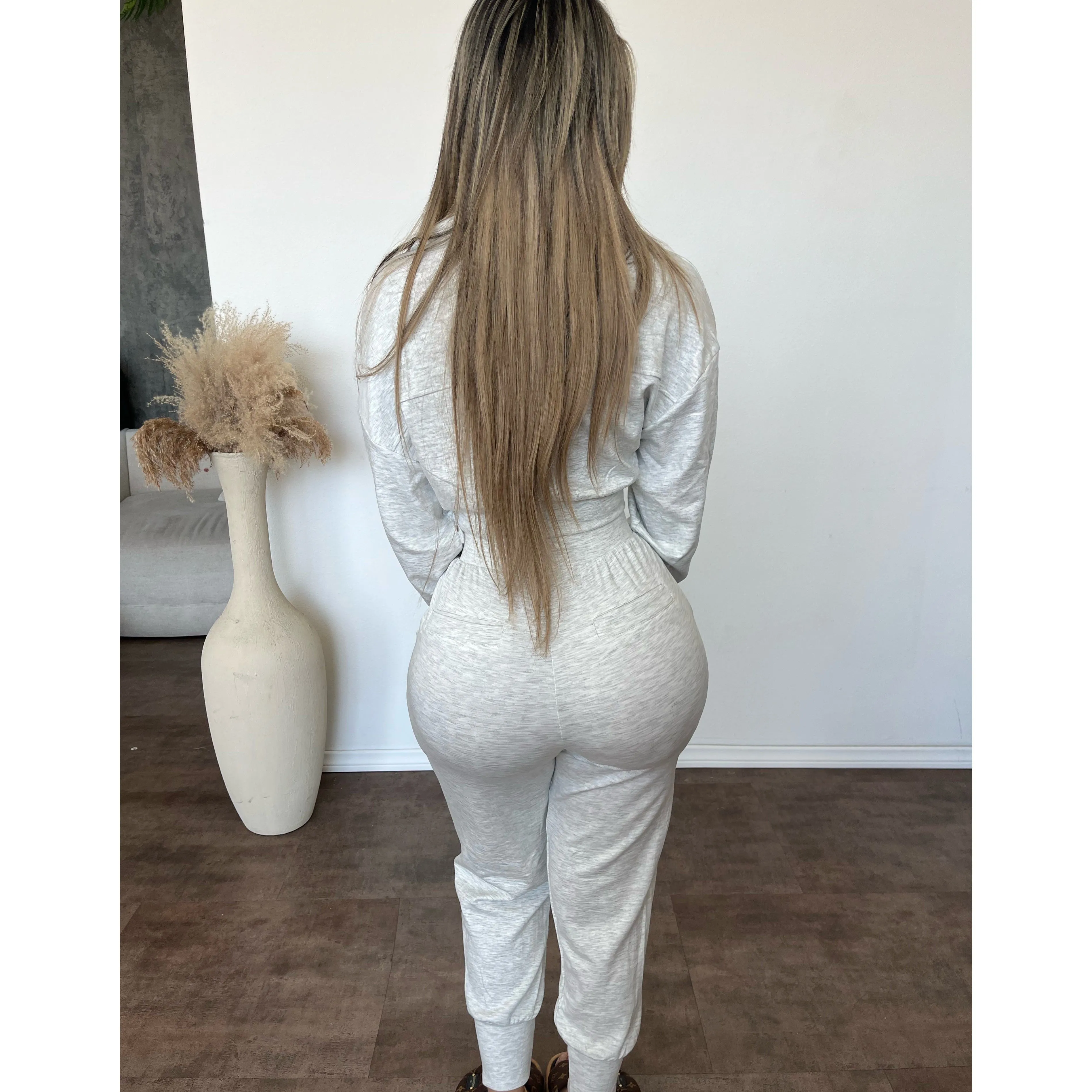 Ari Zip Up & Cuff Pant 2 Piece (Ivory Marl) sold by OOTDFash product image thumbnail 2