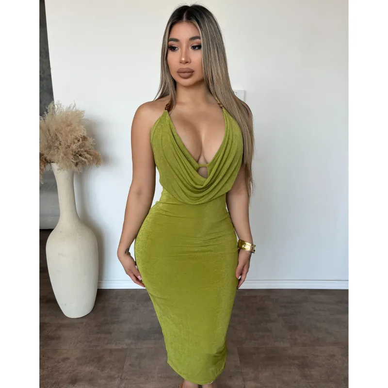 Brianna Slinky Dress (Chartreuse) sold by OOTDFash