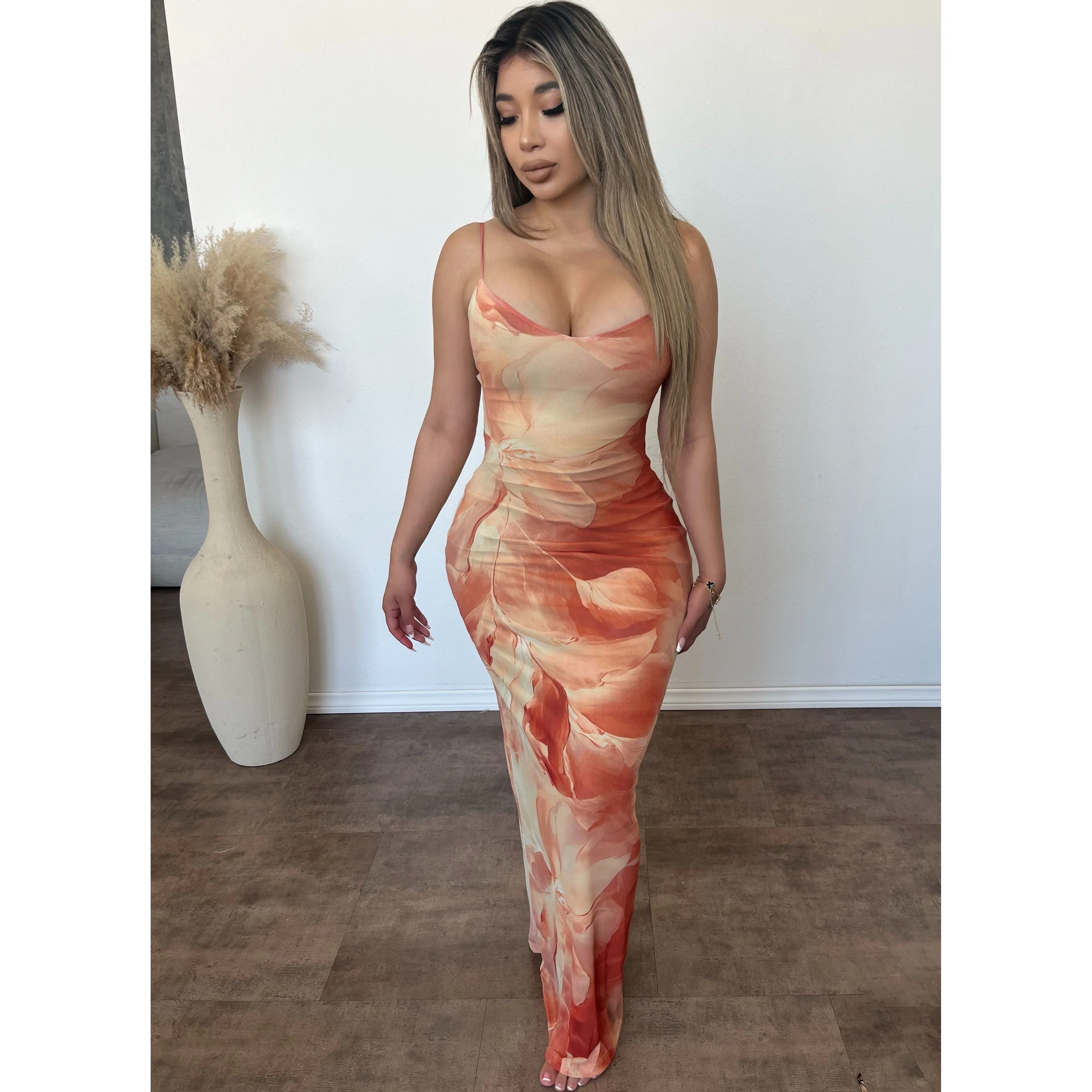 Valerie Long Dress (Yellow/Orange) sold by OOTDFash