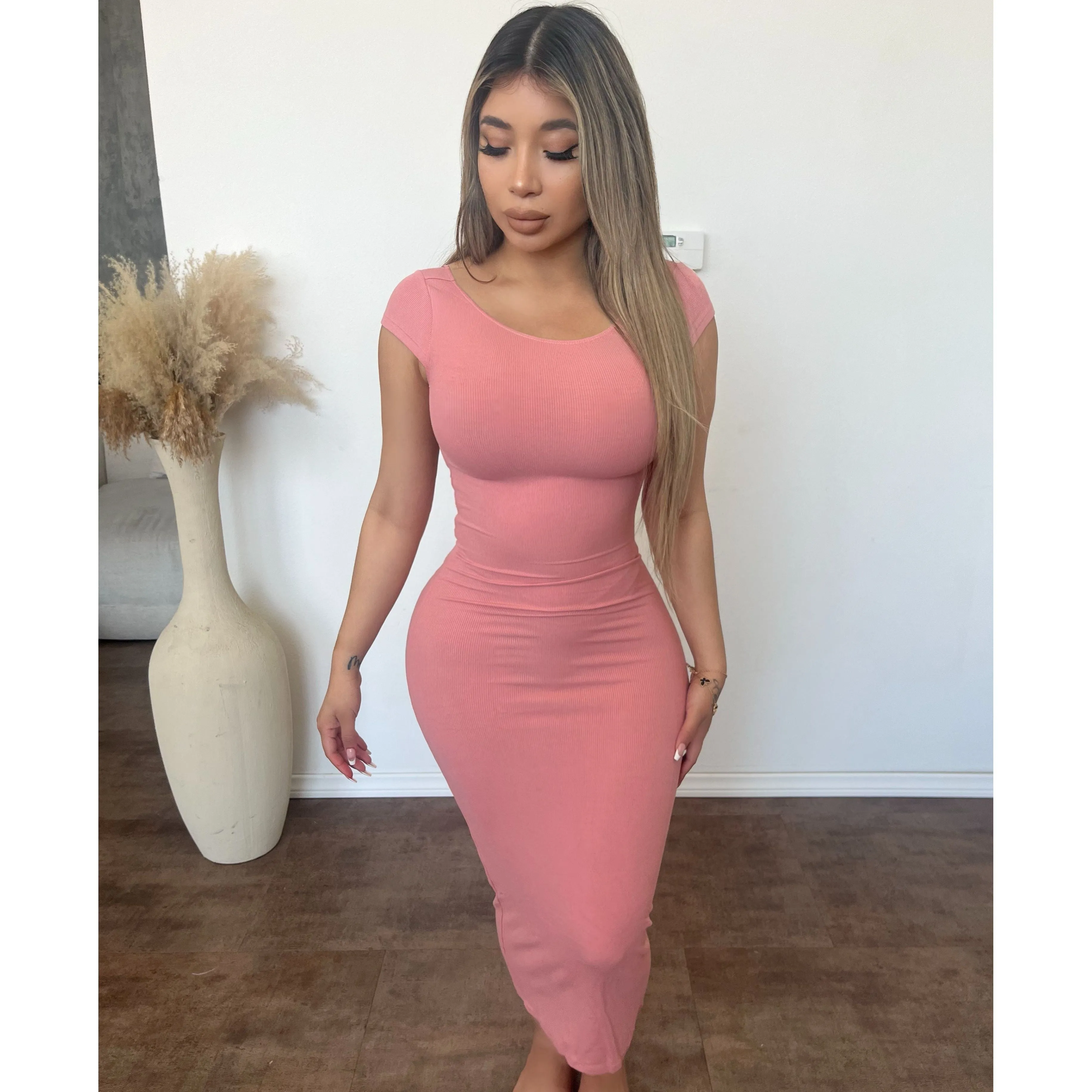 Daniella Open back Maxi Dress (Rose Pink) sold by OOTDFash