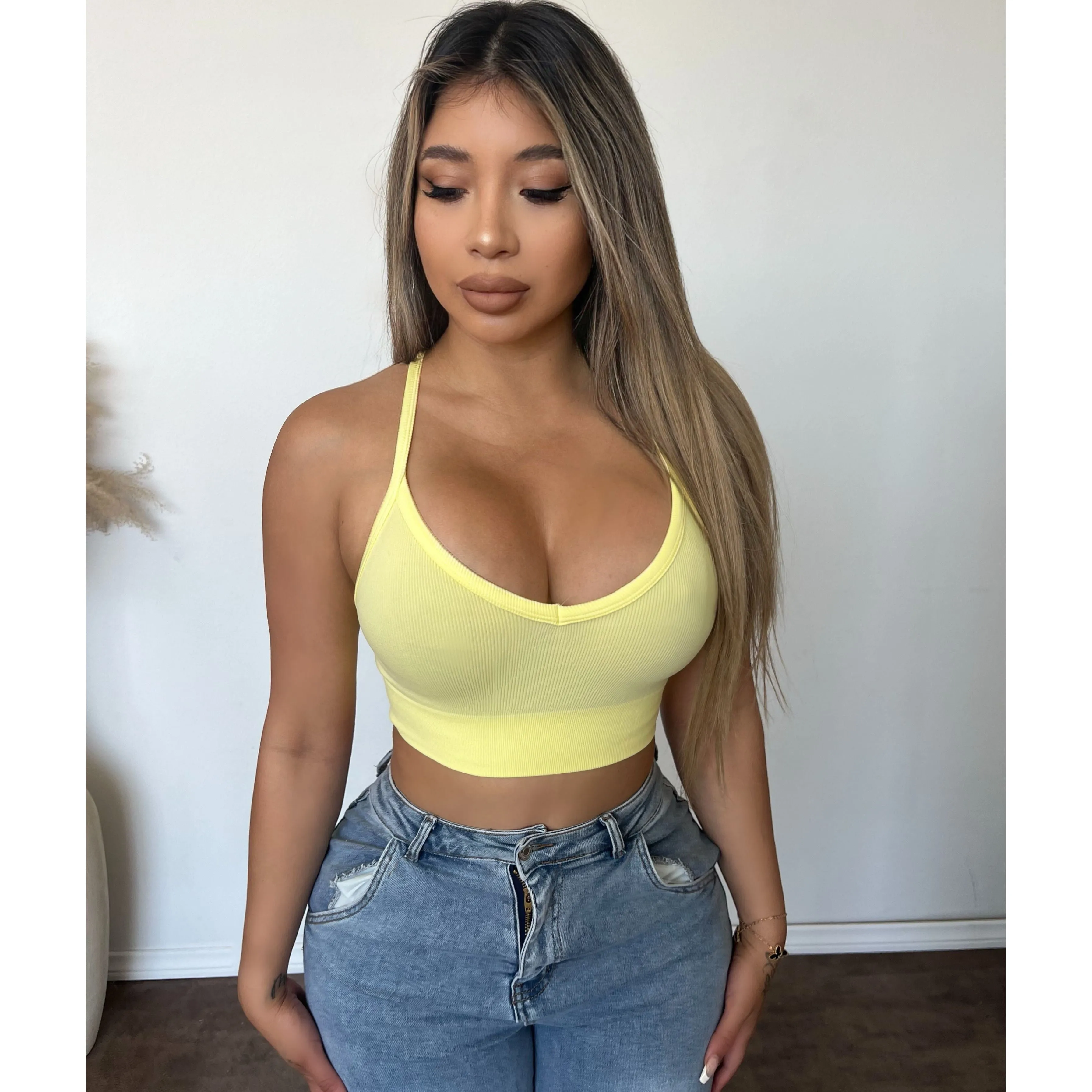 Tammy Ribbed Scoop Crop Top (Fresh Lemon) sold by OOTDFash