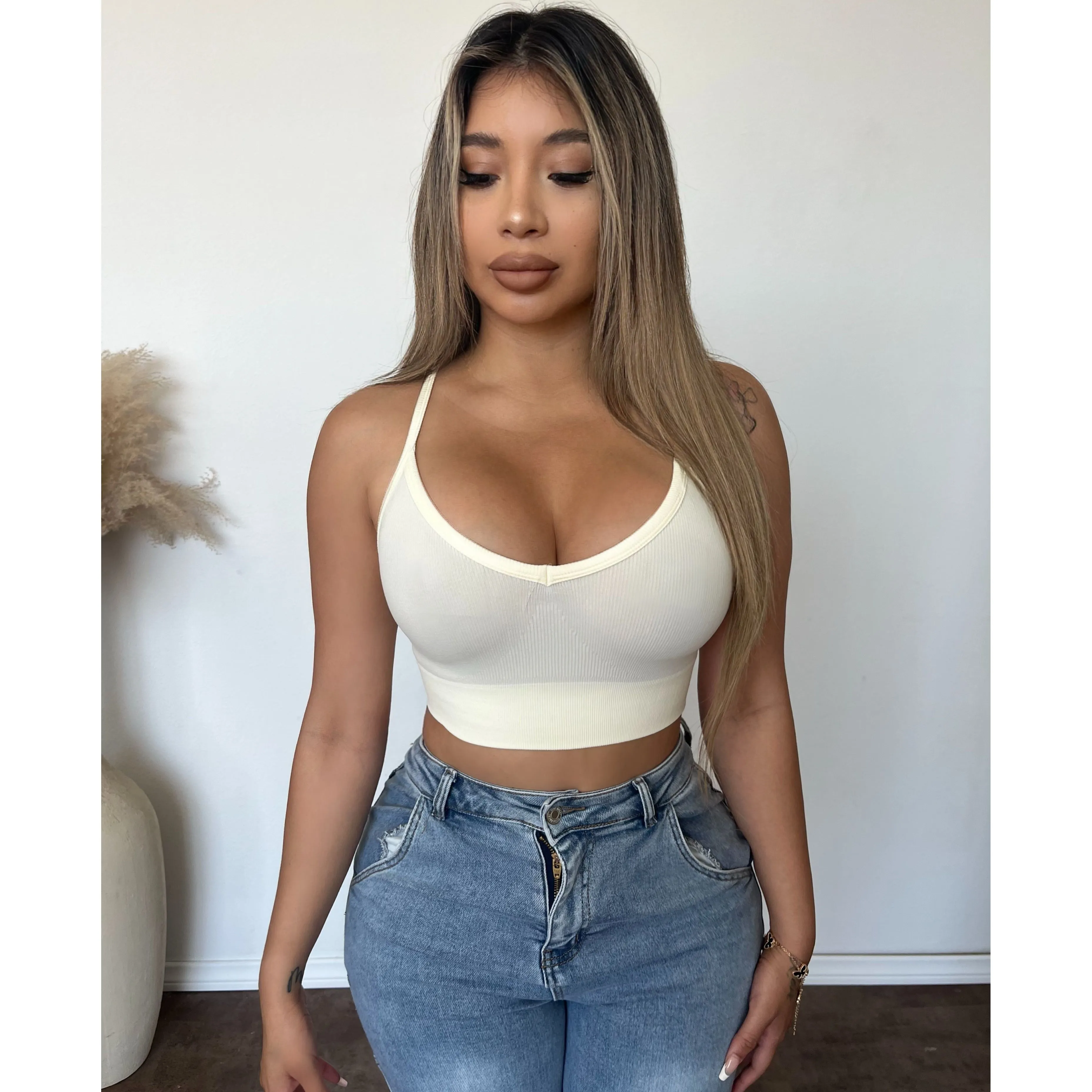 Tammy Ribbed Scoop Crop Top (Vanilla Ice Cream) sold by OOTDFash