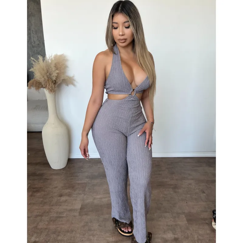 Alyssa O ring Jumpsuit (Grey) sold by OOTDFash
