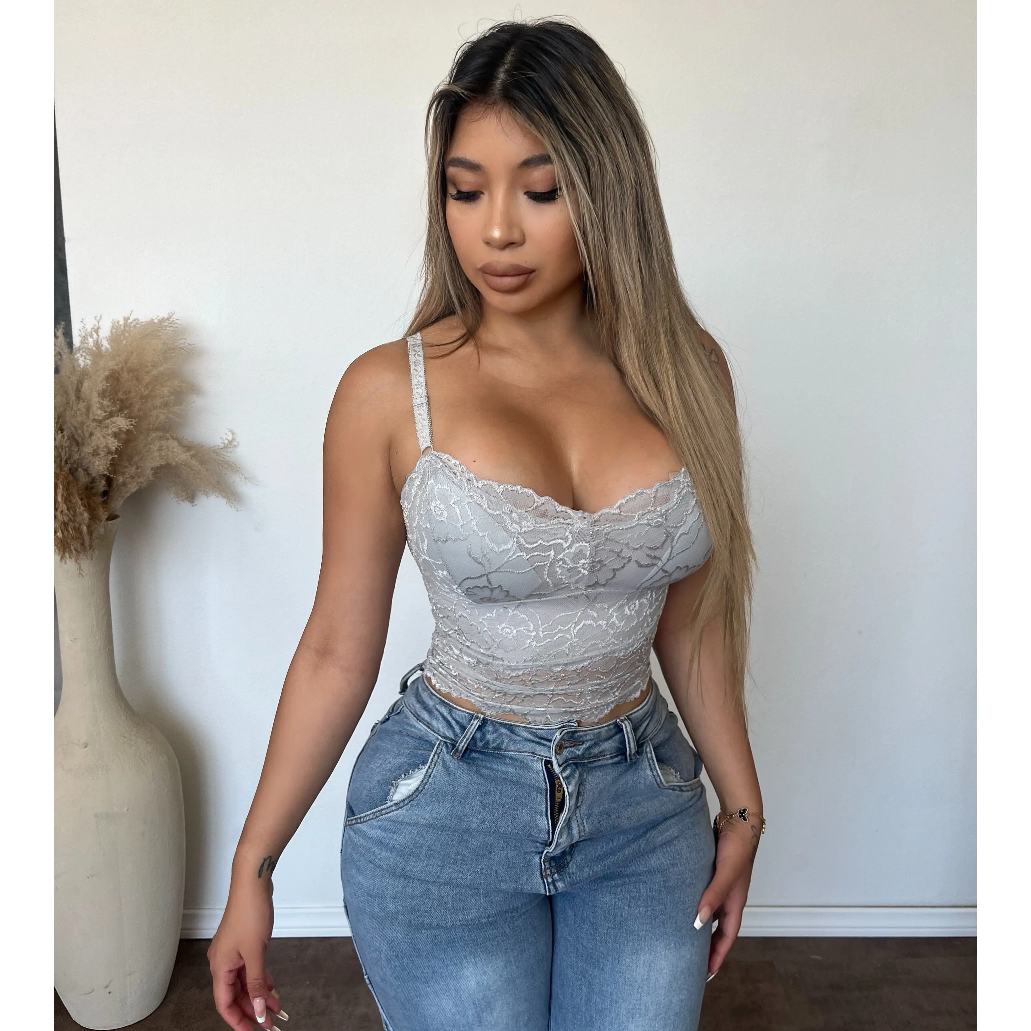 Amy Sheer Lace Padded Bralette (Cloud Grey) sold by OOTDFash