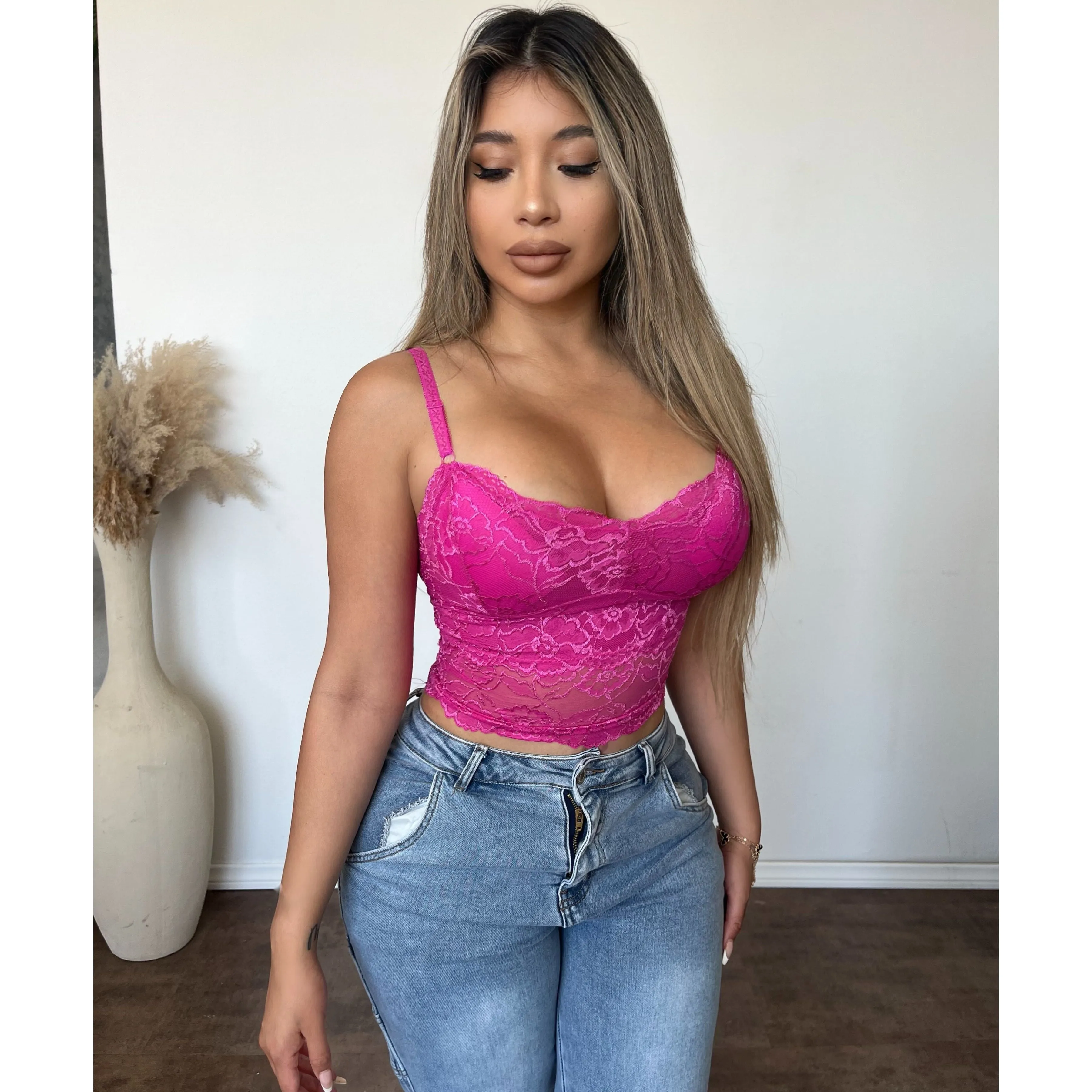 Amy Sheer Lace Padded Bralette (V.Fuchsia) sold by OOTDFash