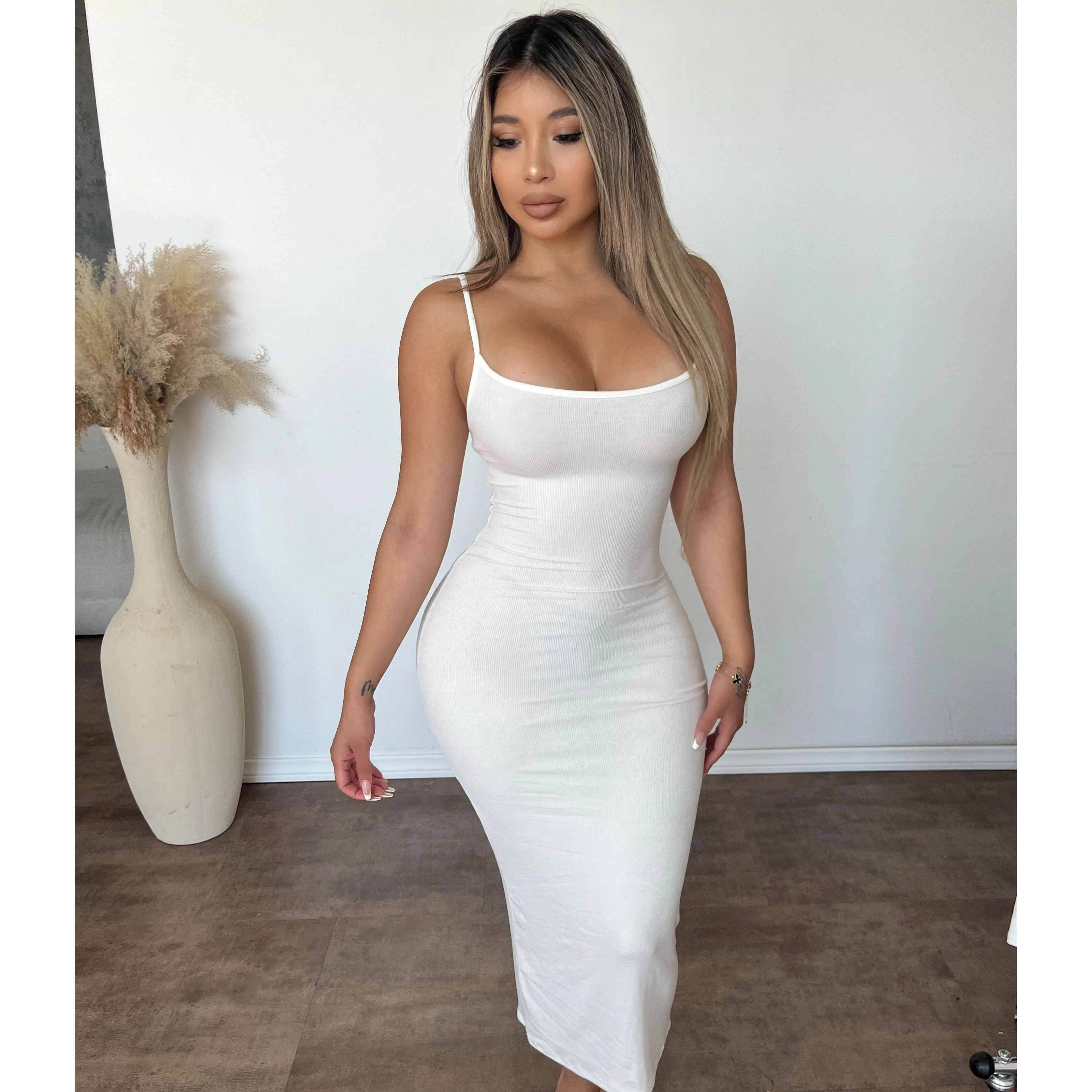 Veronica Ribbed Maxi Dress (White) sold by OOTDFash
