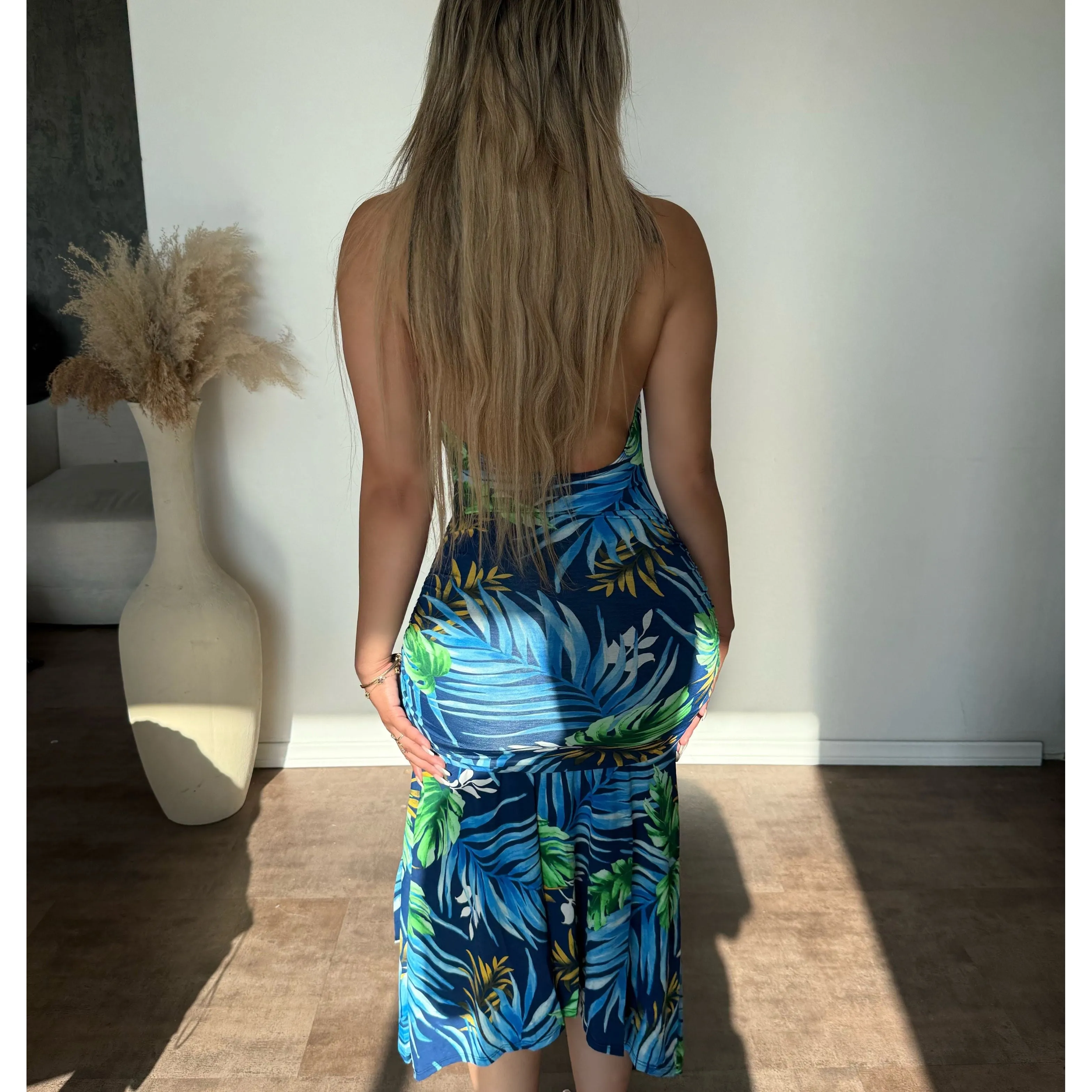 Emily Tropical Halter Neck Dress (Blue/Green) sold by OOTDFash product image thumbnail 2