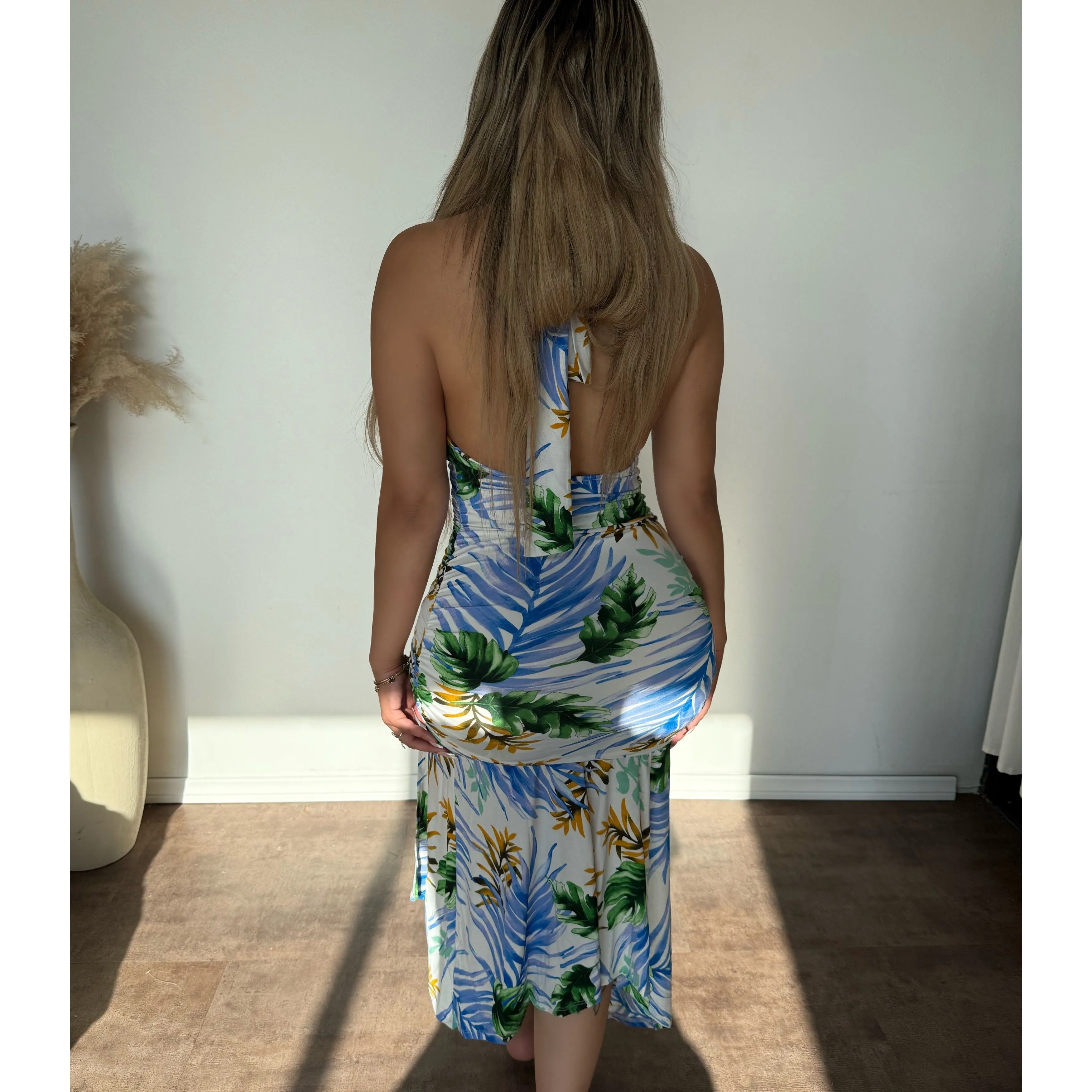 Emily Tropical Halter Neck Dress (White/Blue) sold by OOTDFash product image thumbnail 2