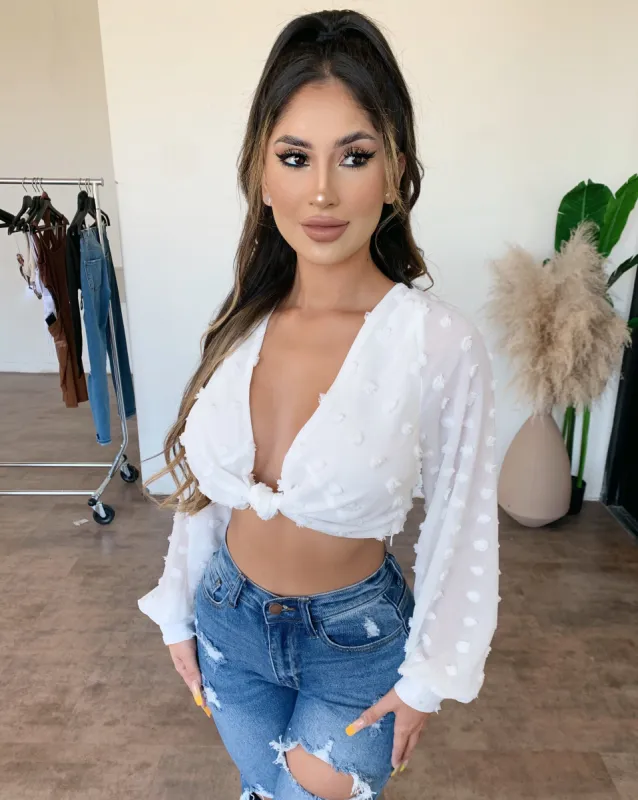 Ivy Long Sleeve Knot Crop Top(Ivory) sold by OOTDFash