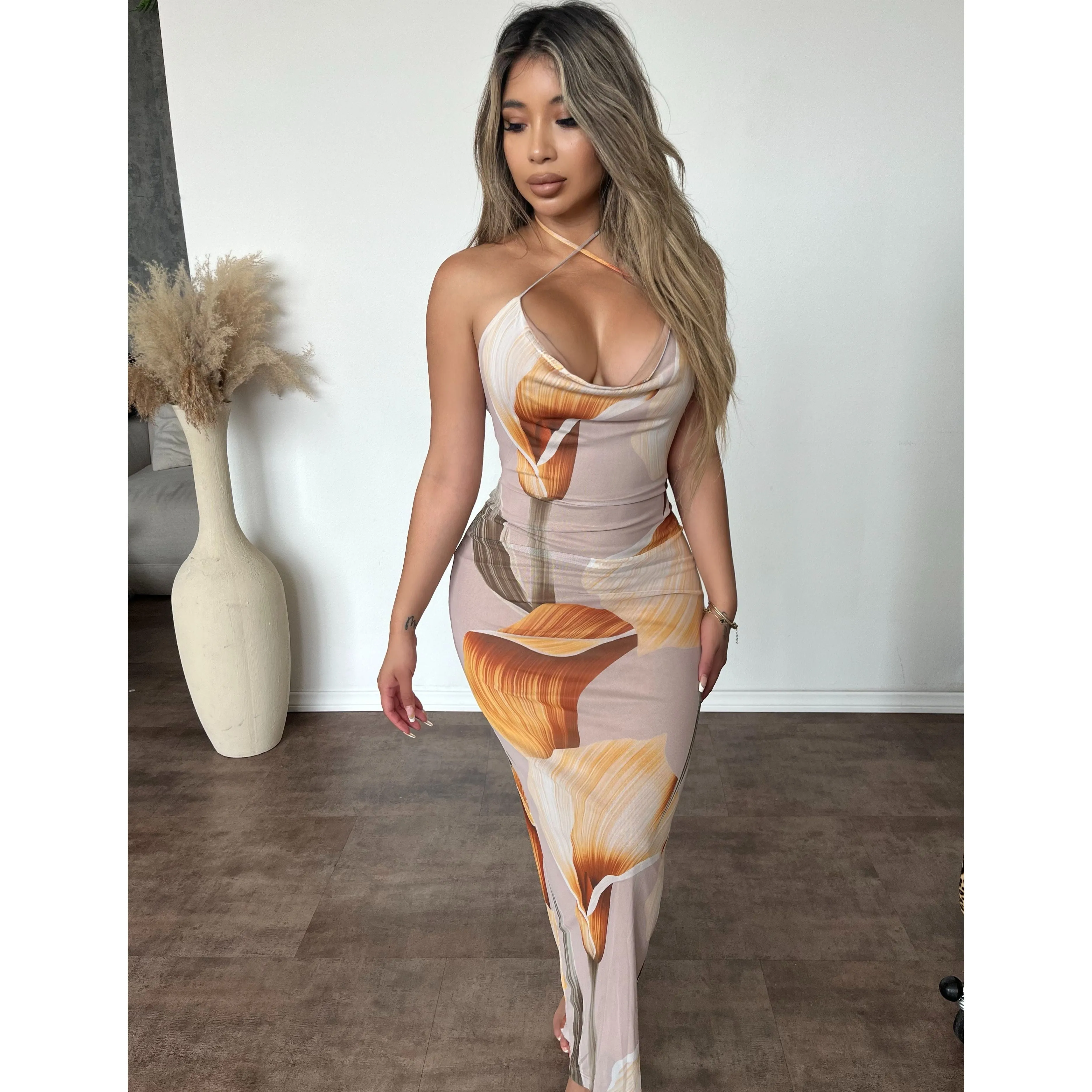 Clarissa Mesh Dress (Camel) sold by OOTDFash