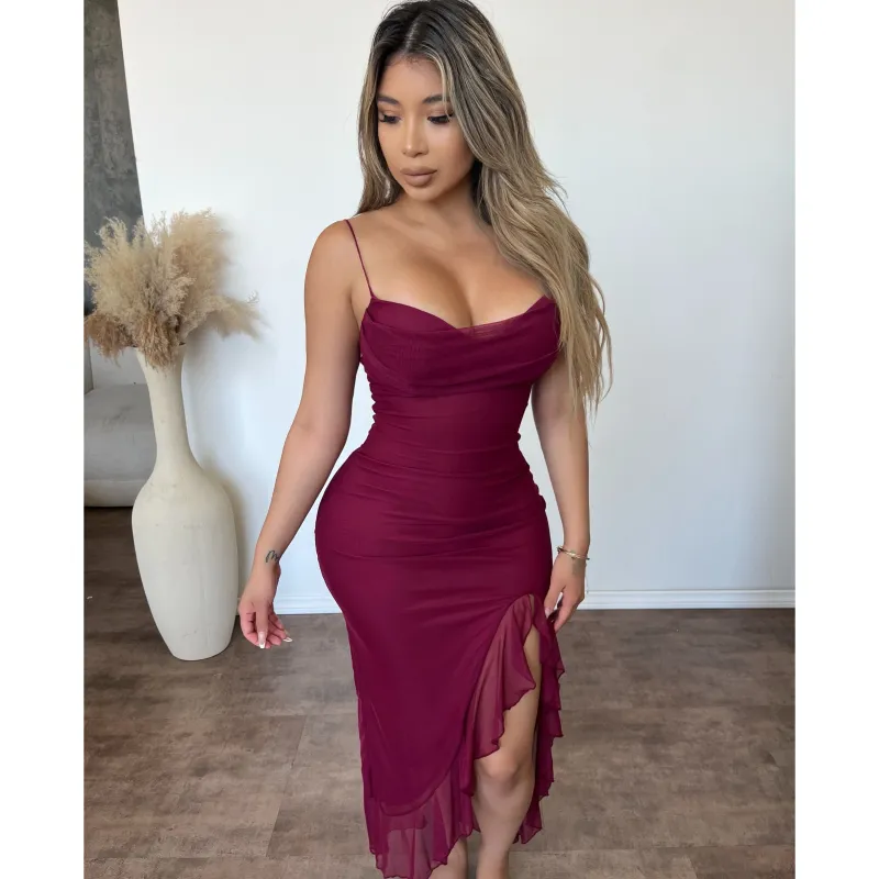 Bianca Mesh Dress (Burgundy) sold by OOTDFash