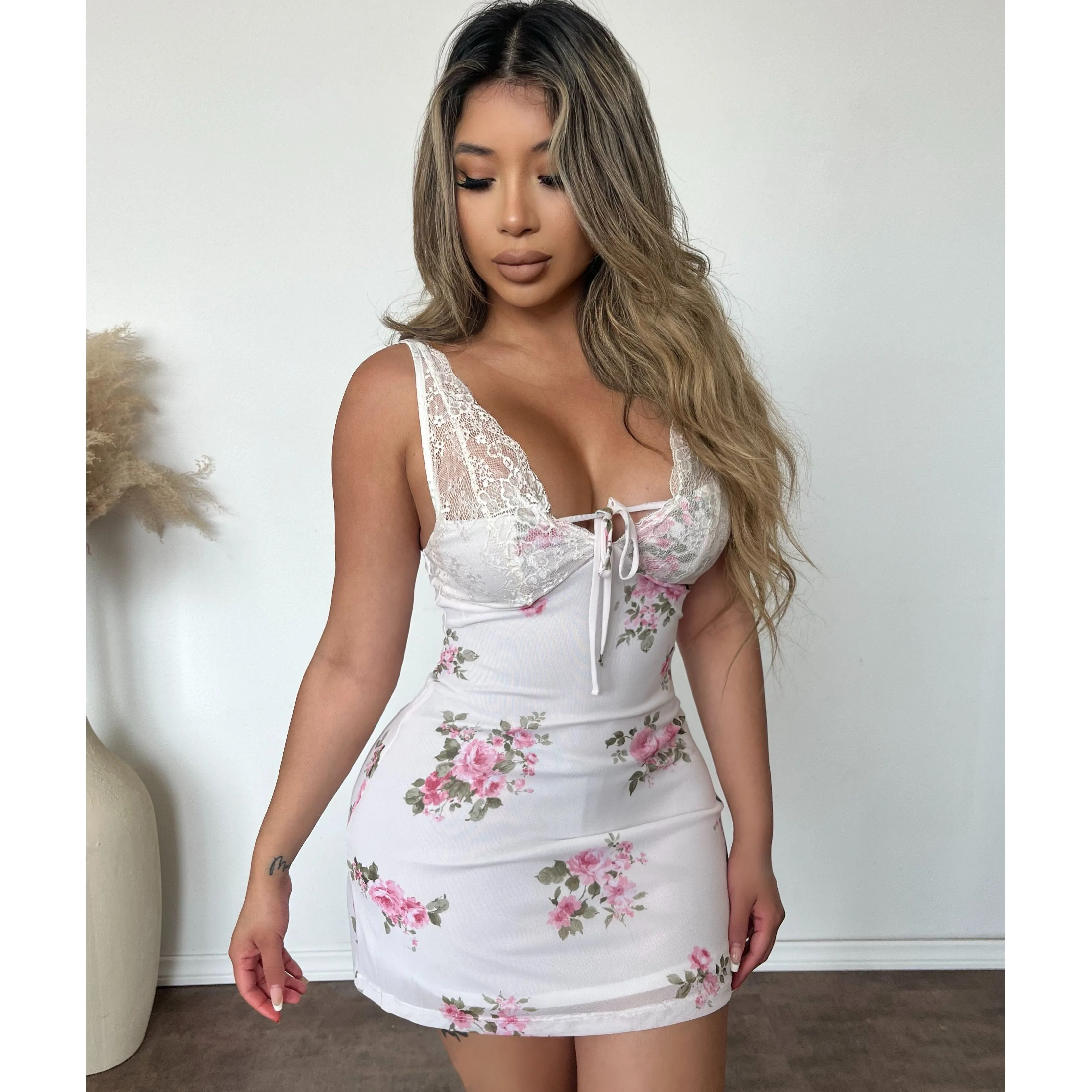 Megan Mesh Dress W Trim (White) sold by OOTDFash