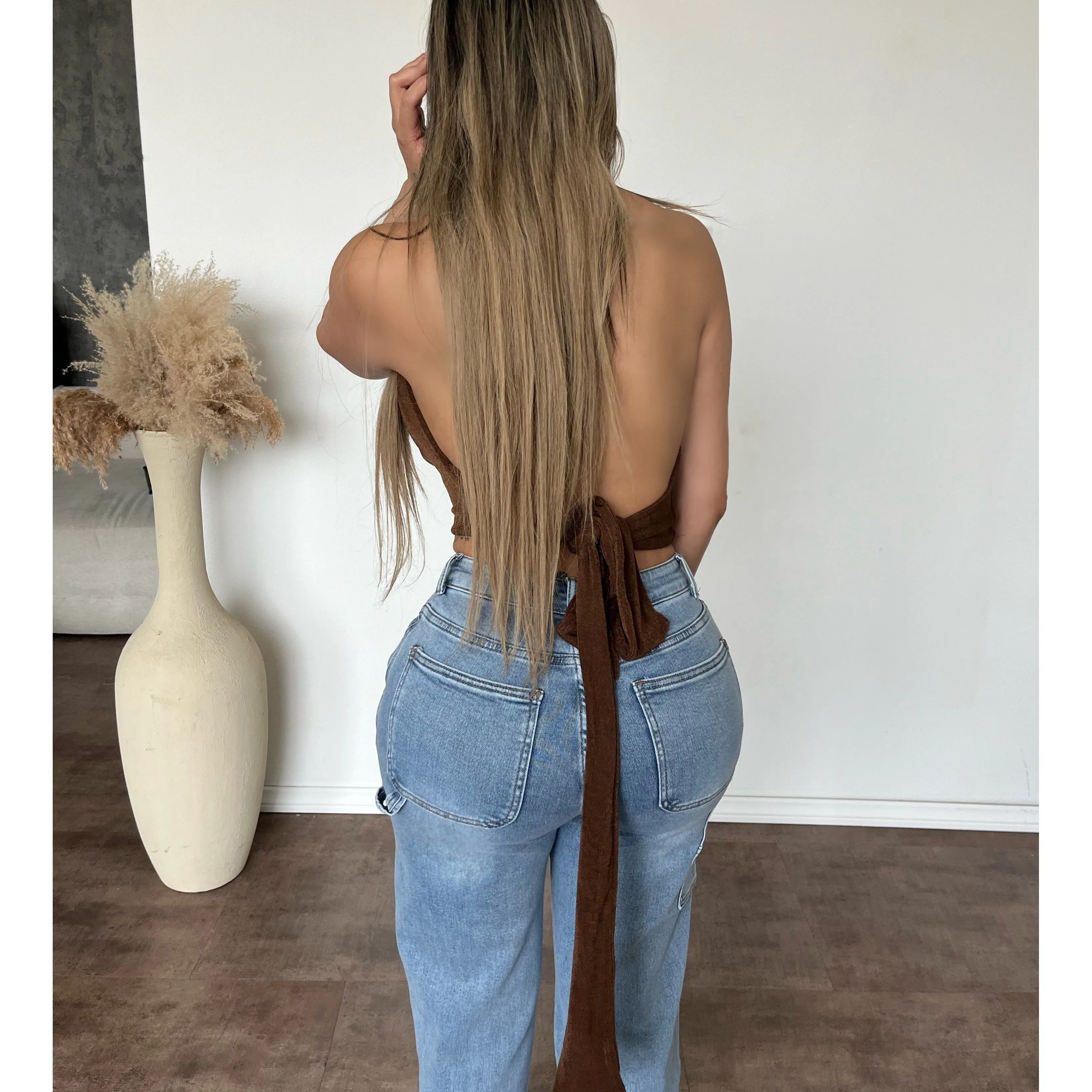 Hera Halter Deep Back Tie Top (Brown) sold by OOTDFash product image thumbnail 2