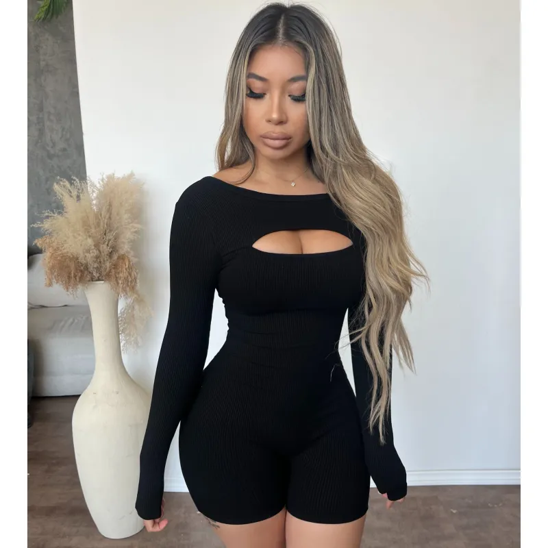 Nay long Sleeve Romper (Black) sold by OOTDFash