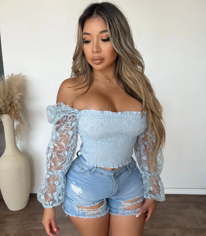 Alice Long Sleeve Top (Light Blue) sold by OOTDFash