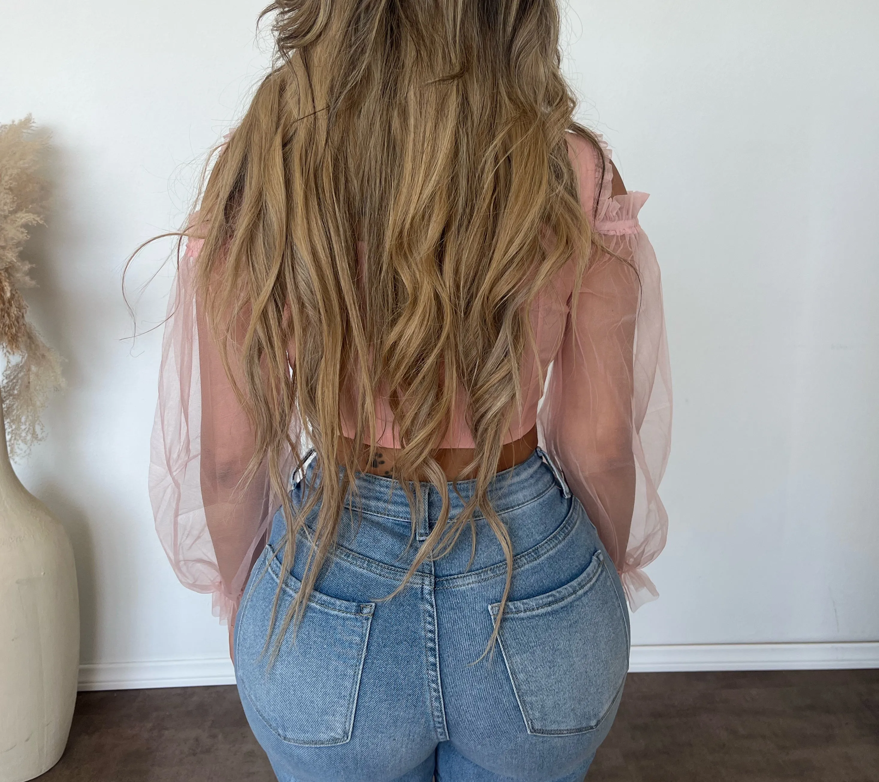 Sadie Long Sleeve Mesh Top (Light Pink) sold by OOTDFash product image thumbnail 2