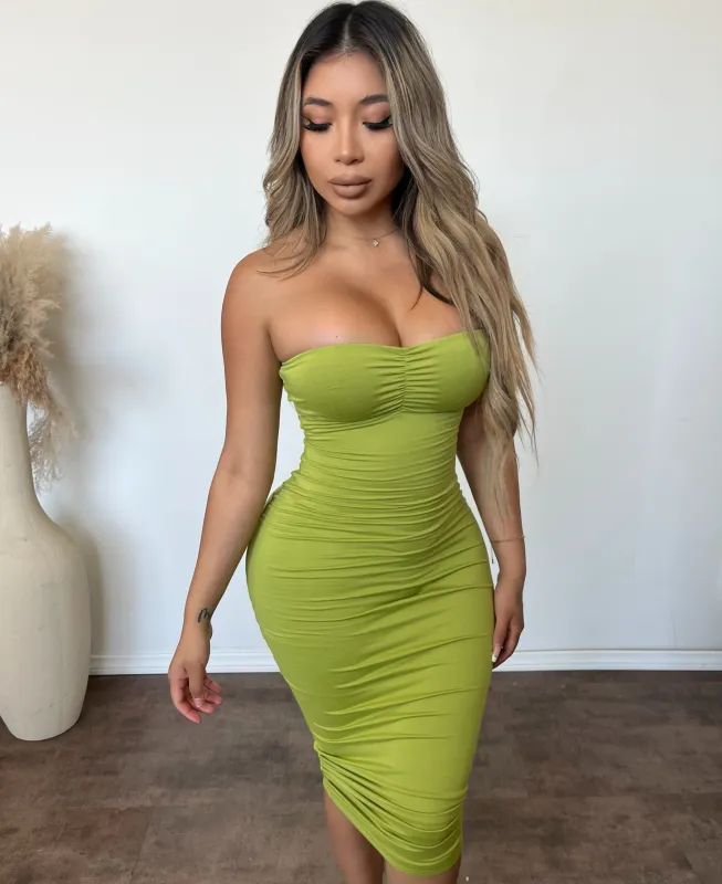 Hannah Long Tube Dress (Avocado) sold by OOTDFash