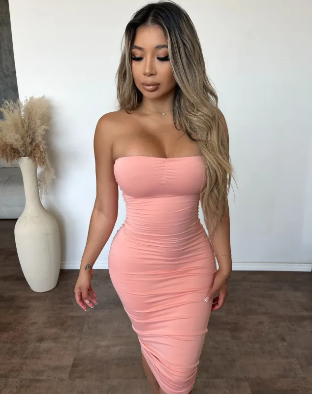 Hannah Long Tube Dress (Peach) sold by OOTDFash