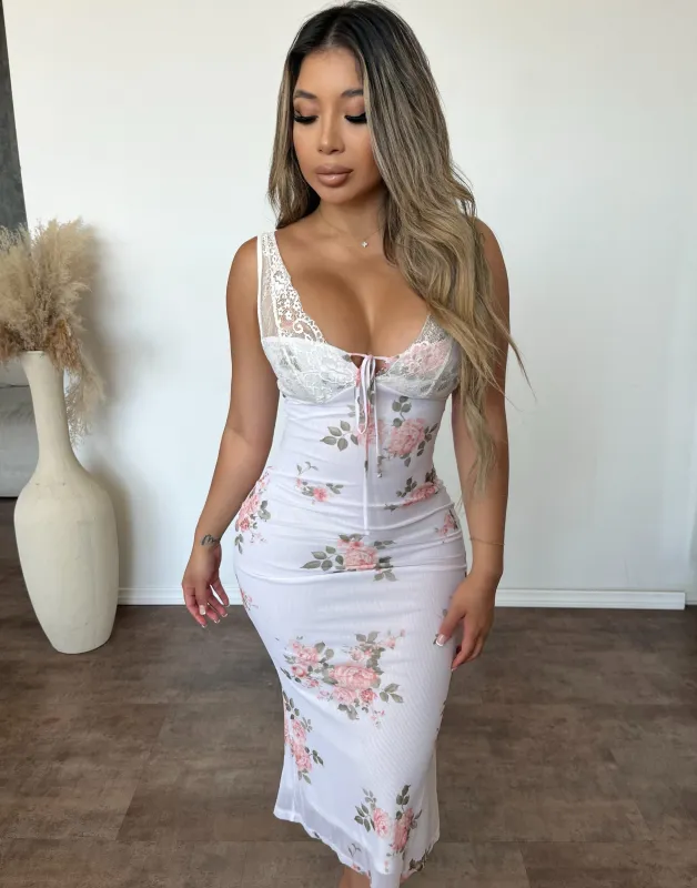 Anna Flower Print Dress (Ivory) sold by OOTDFash