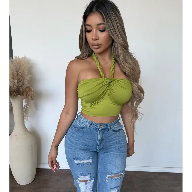 Kelley Halter Neck Crop Top (Avocado) sold by OOTDFash
