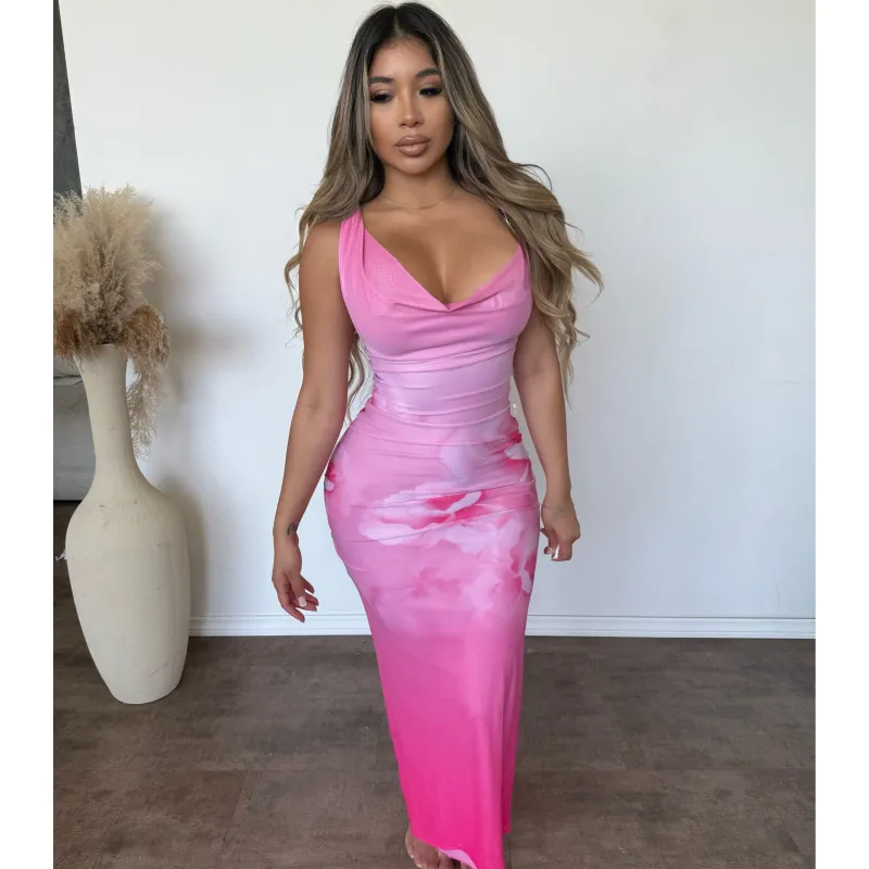 Dianna Flower Print Long Dress (Pink) sold by OOTDFash