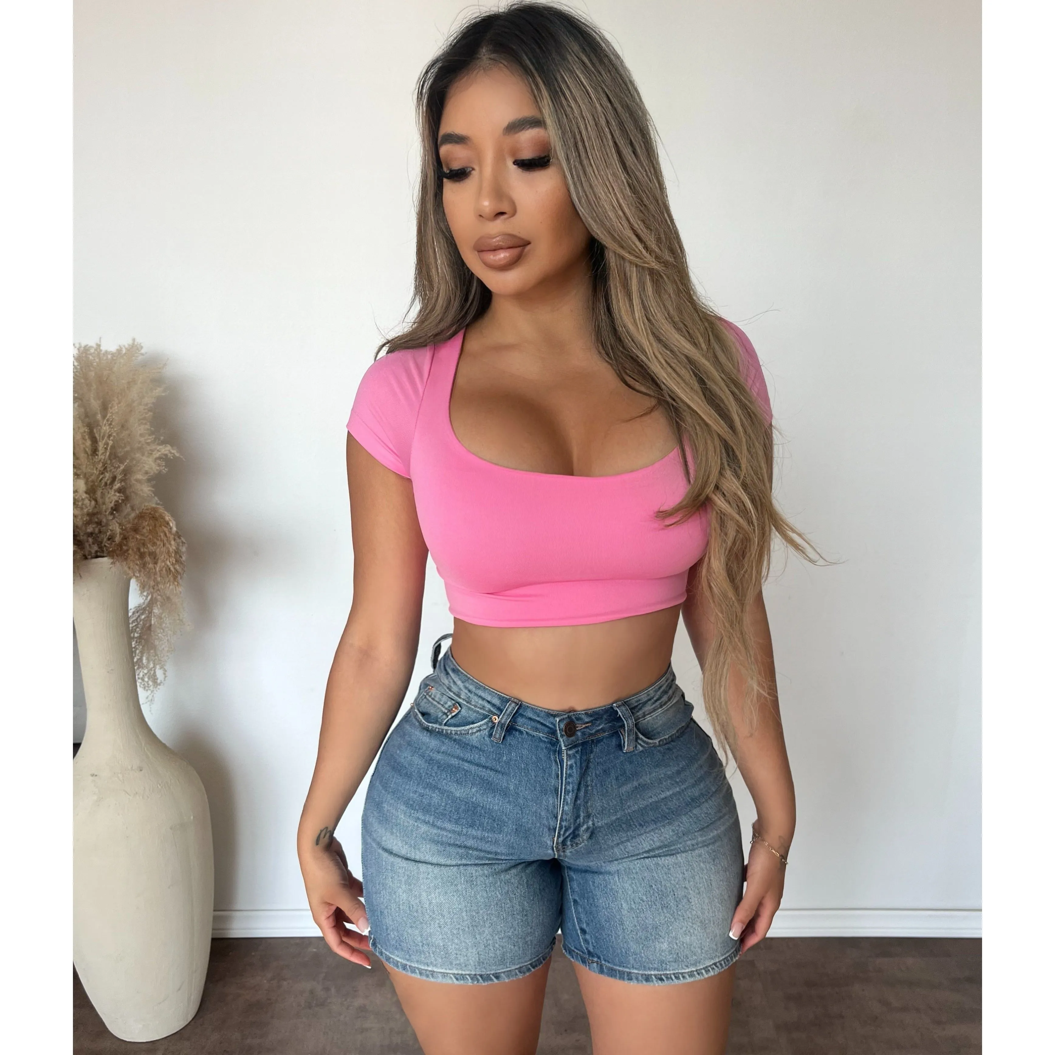 Annabel Jersey Short Sleeve Top (Party Pink) sold by OOTDFash