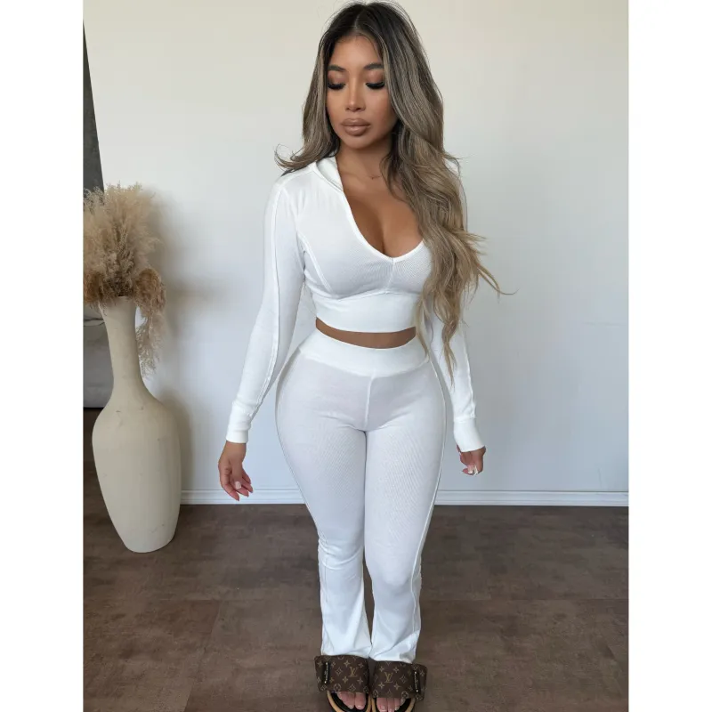 Rosalina Washed Ribbed Top & Hoodie (Off White) sold by OOTDFash