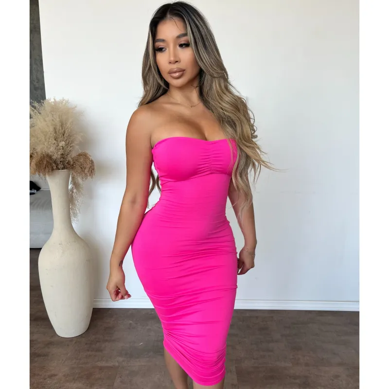 Hannah Long Tube Dress (Fushia) sold by OOTDFash