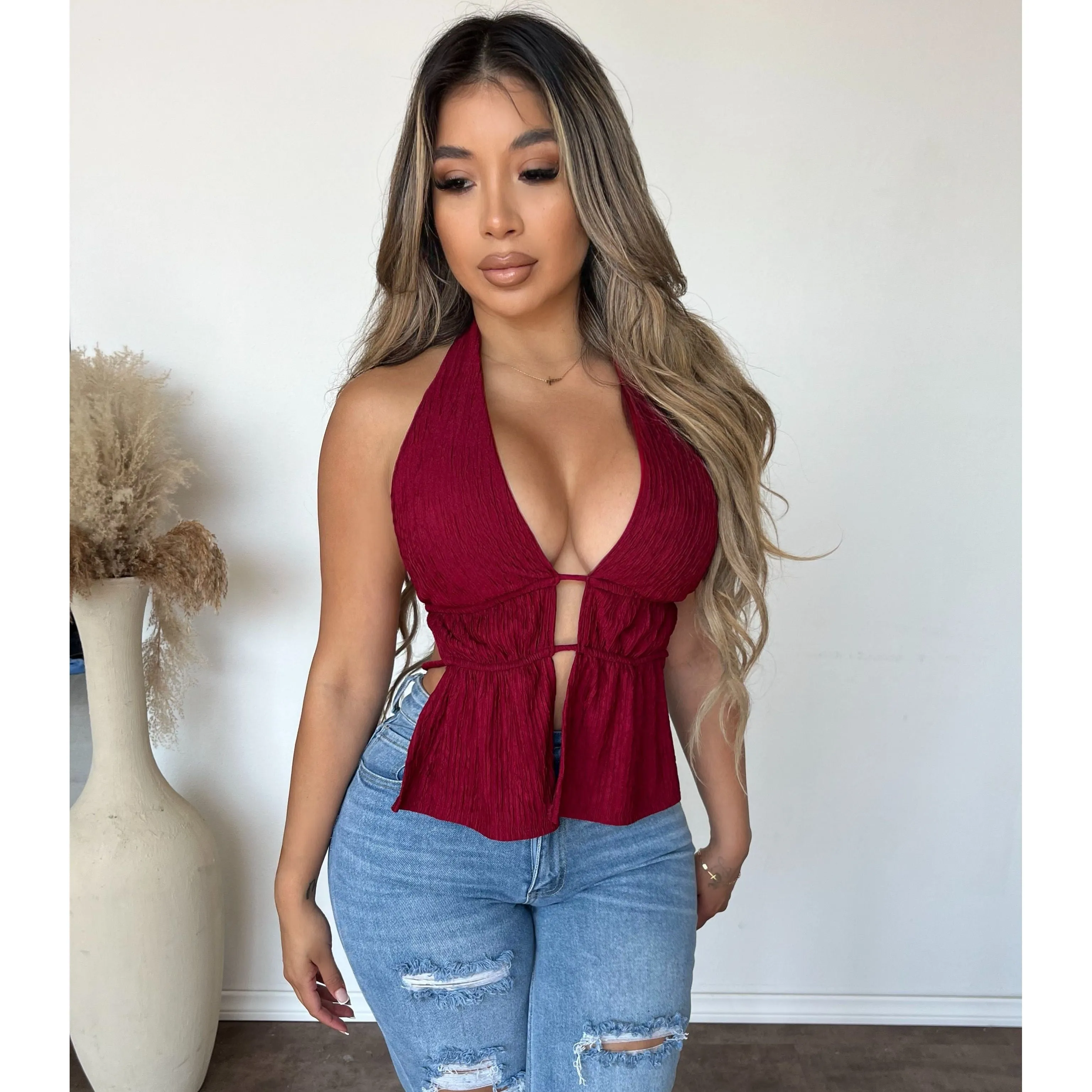 Chloe Halter Back Tie Top (Burgandy) sold by OOTDFash