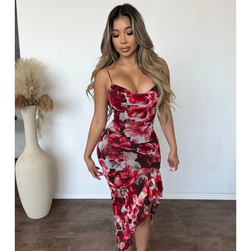 Sam Romance Print Dress (Black/Red) sold by OOTDFash