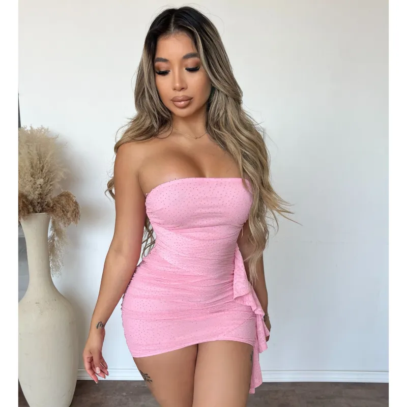 Casandra Mesh W Sparkle Dress (Pink) sold by OOTDFash