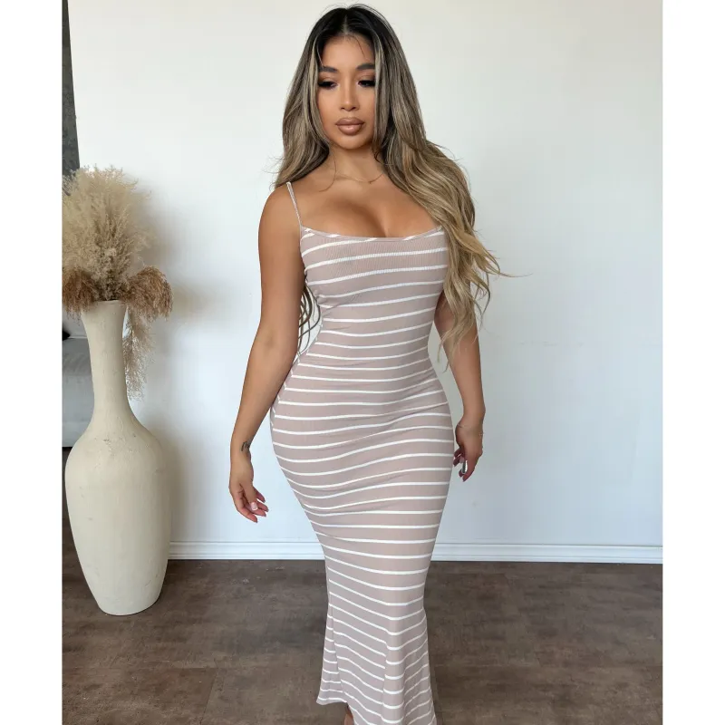 Lema Stripe Dress (Birch/White) sold by OOTDFash