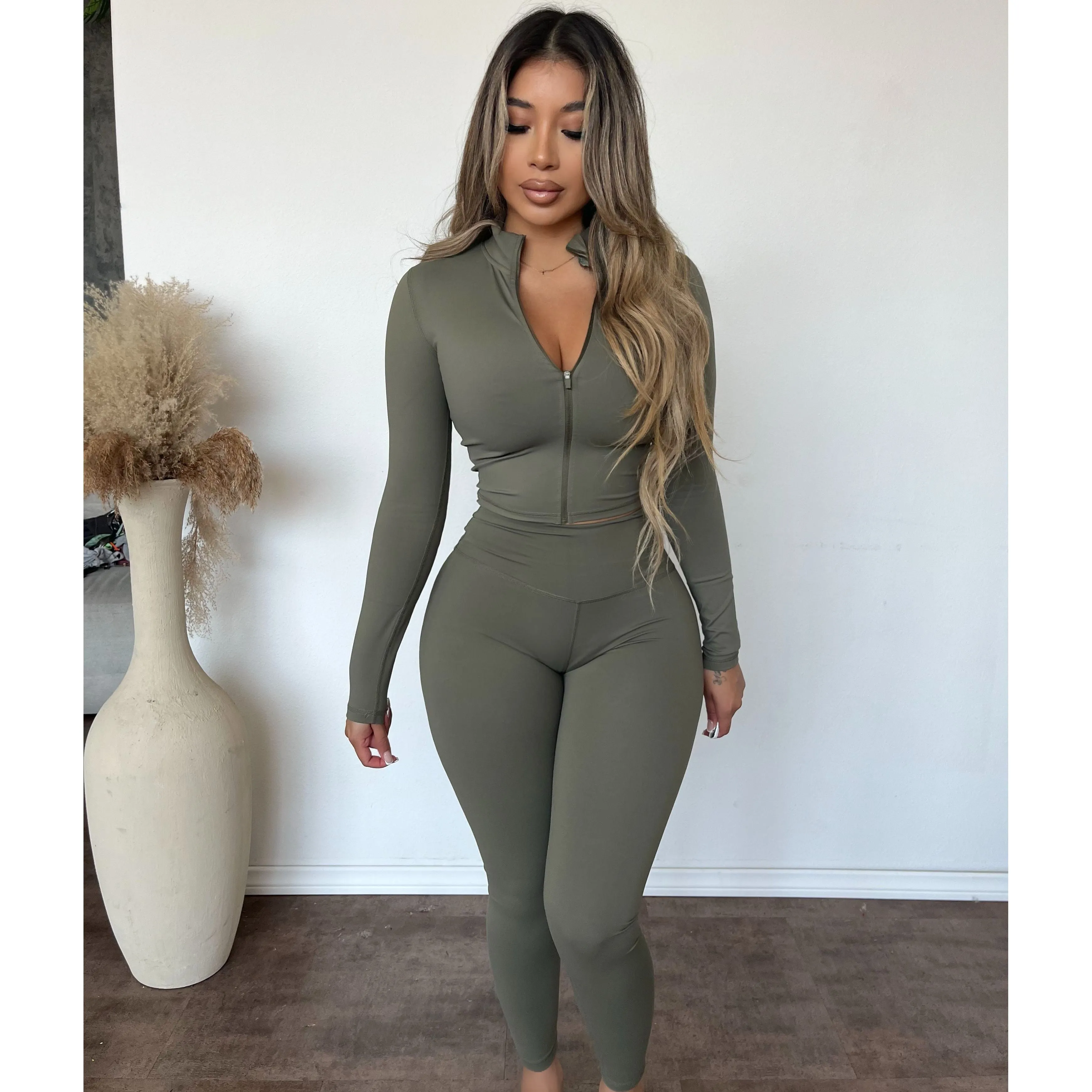 Jamie Soft Curved High Rise Leggings (Dark Olive) sold by OOTDFash