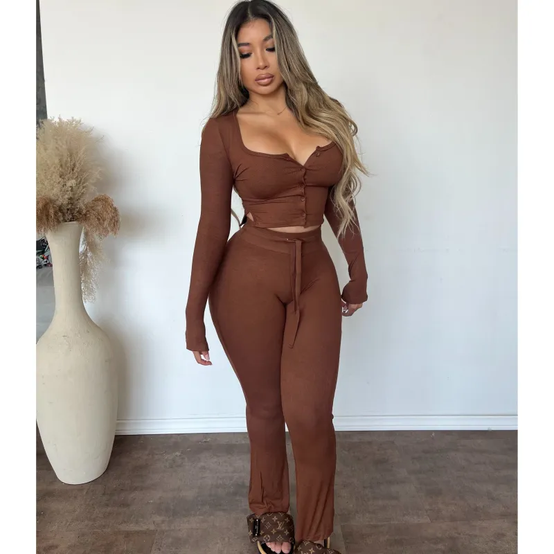 Rayleen Button Long Sleeve(Espresso) sold by OOTDFash