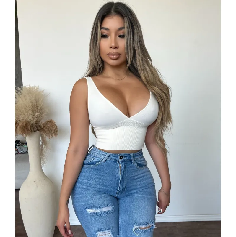 Emily V Neck Crop Top (Vanilla) sold by OOTDFash