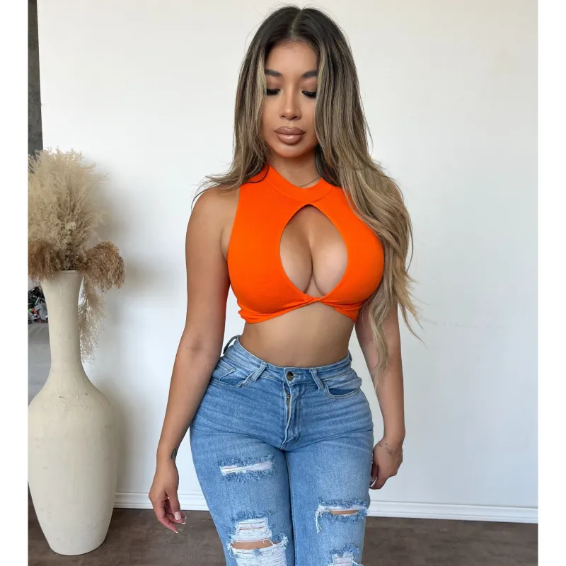 Amber Front Opening Seamless Top (Orange) sold by OOTDFash