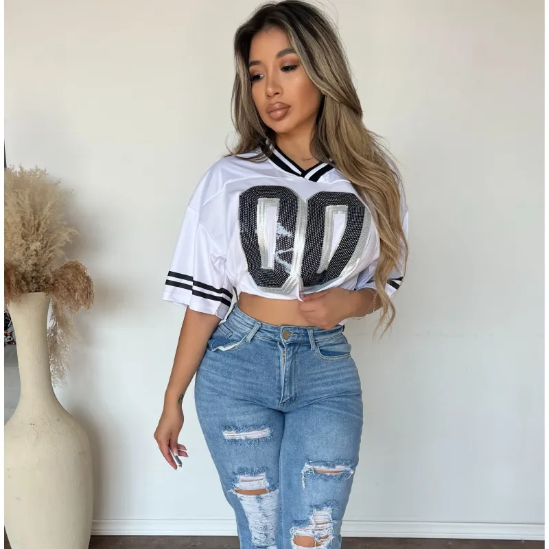 Michelle Cropped Jersey Top (White) sold by OOTDFash