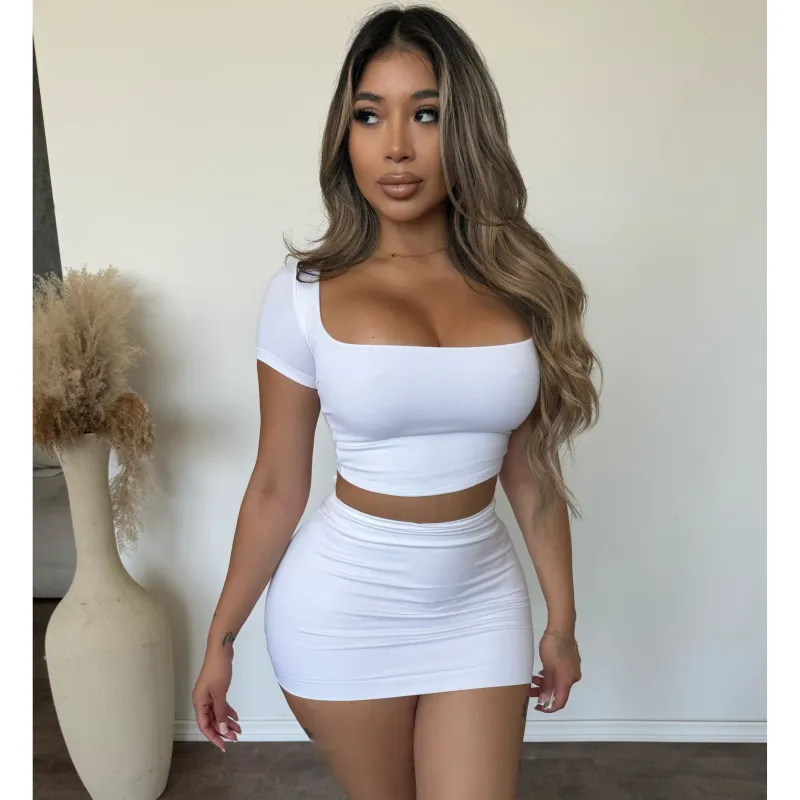 Anica Short Sleeves Top & Mini Skirt (White) sold by OOTDFash