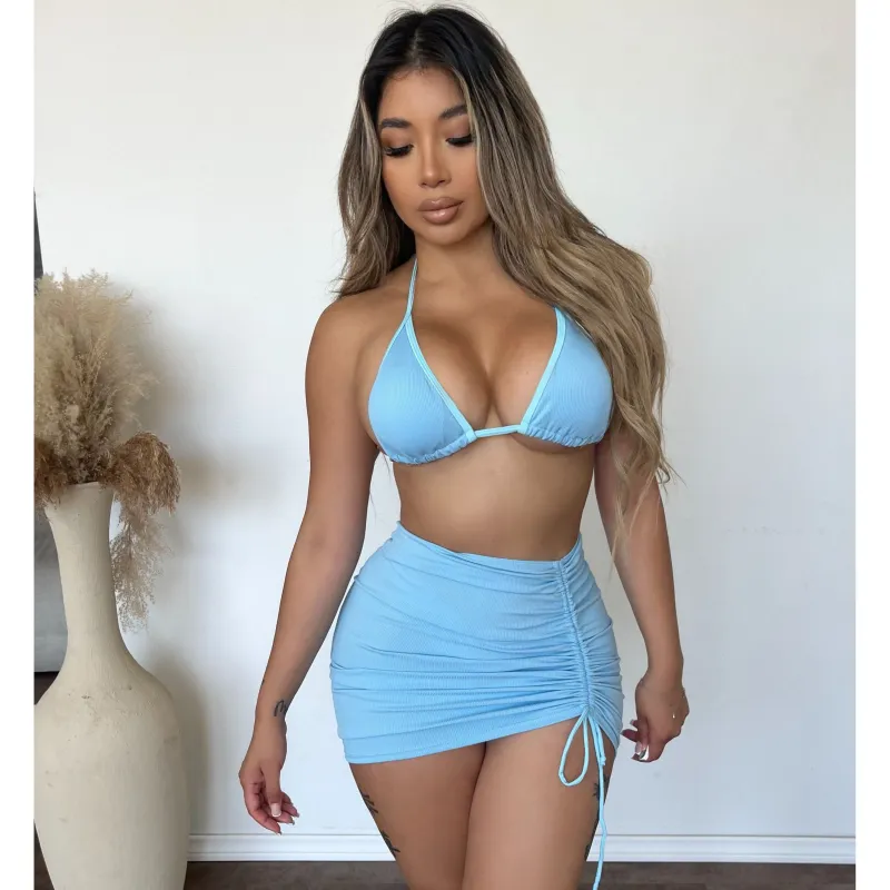 Jacqueline 3 Piece Bikini Set (Blue) sold by OOTDFash