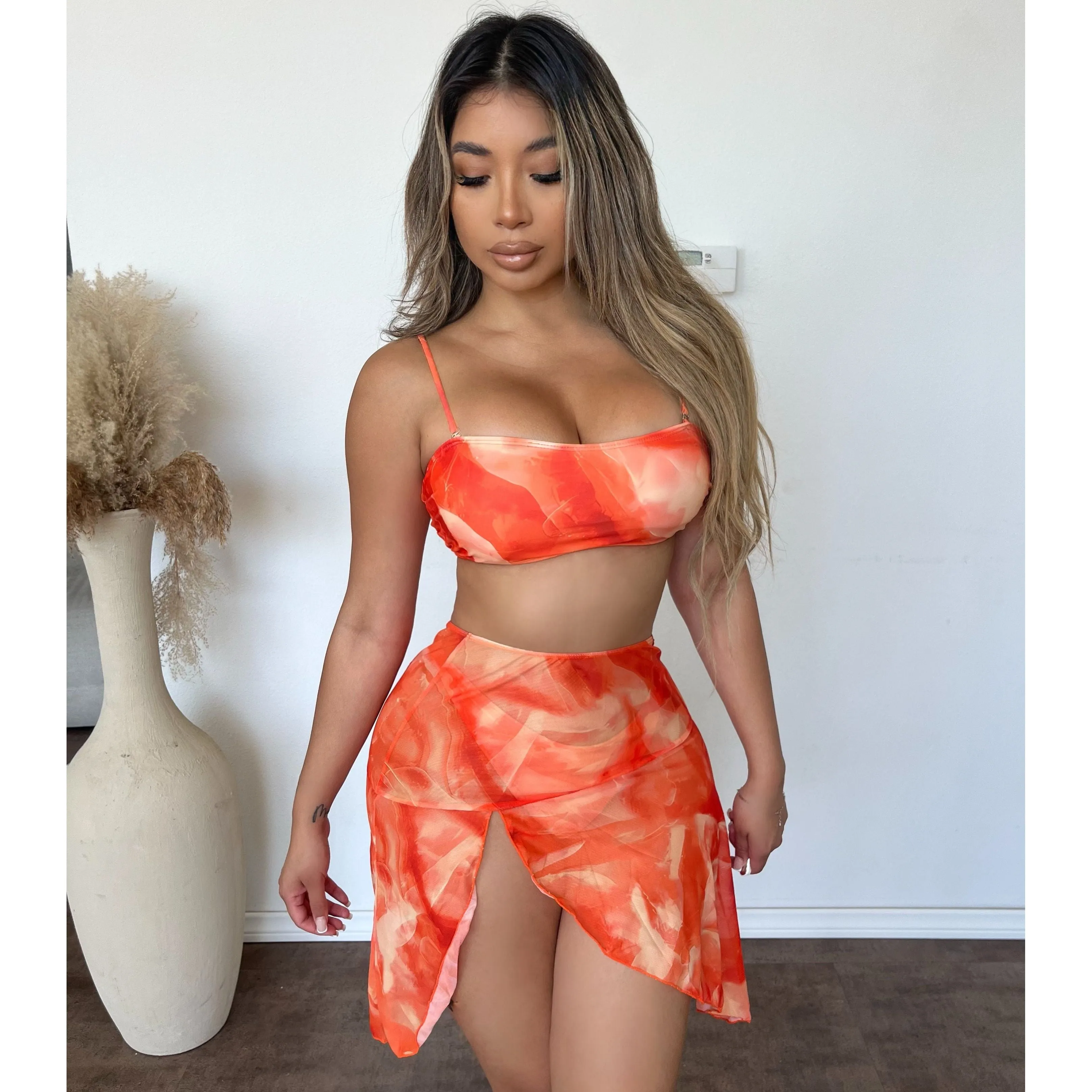 Sandy 3 Piece Bikini Set (Orange) sold by OOTDFash