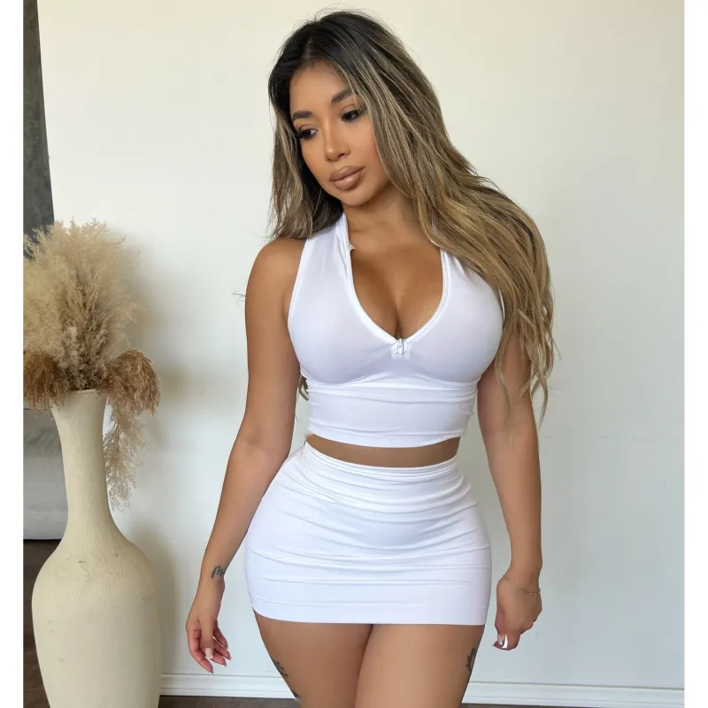 Anissa Soft zipper Neck No Sleeves Top (White) sold by OOTDFash