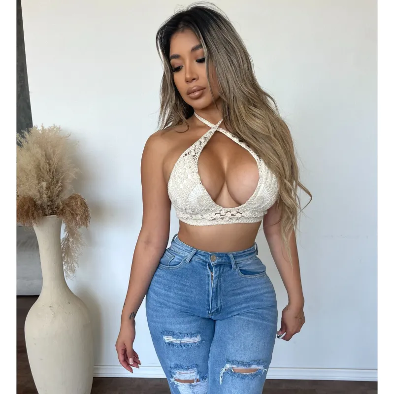 Lorissa Crochet Halter Bra (Natural) sold by OOTDFash