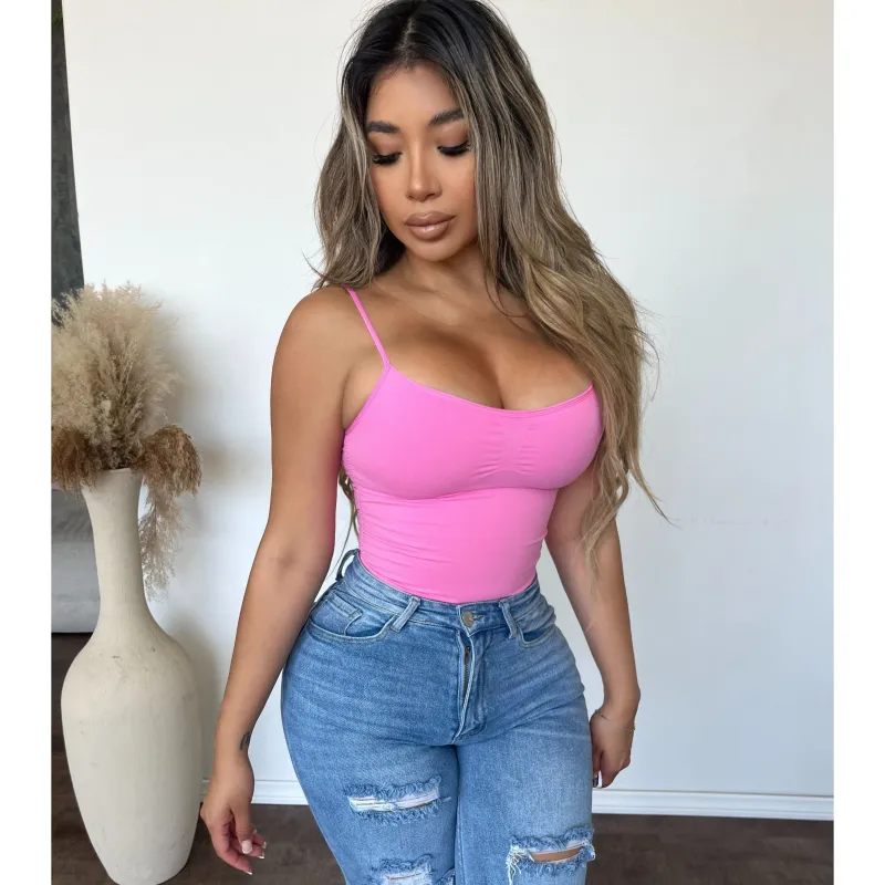 Emi Seamless Shirring Cami Top (Pink) sold by OOTDFash