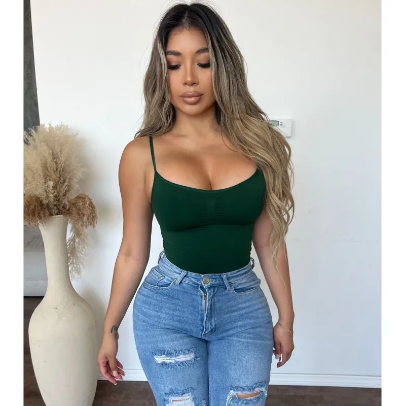 Emi Seamless Shirring Cami Top (Hunter Green) sold by OOTDFash