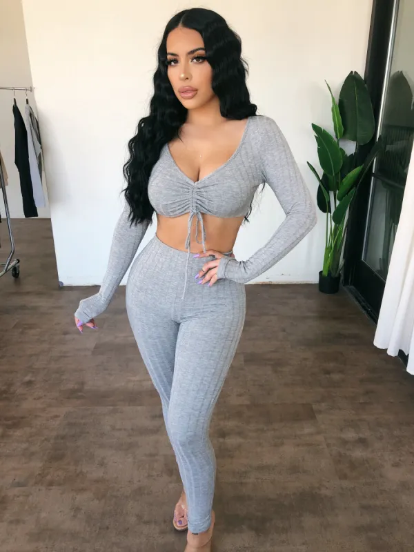 Holly Ribbed Set(Heather Grey) sold by OOTDFash