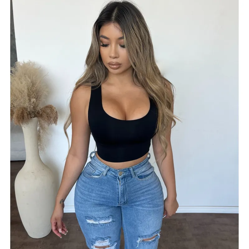 Karen Round Neck No Sleeve Top (Black) sold by OOTDFash