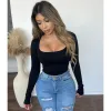 Kayana Square Neck Ribbed Long Sleeve Crop Top (Black) sold by OOTDFash