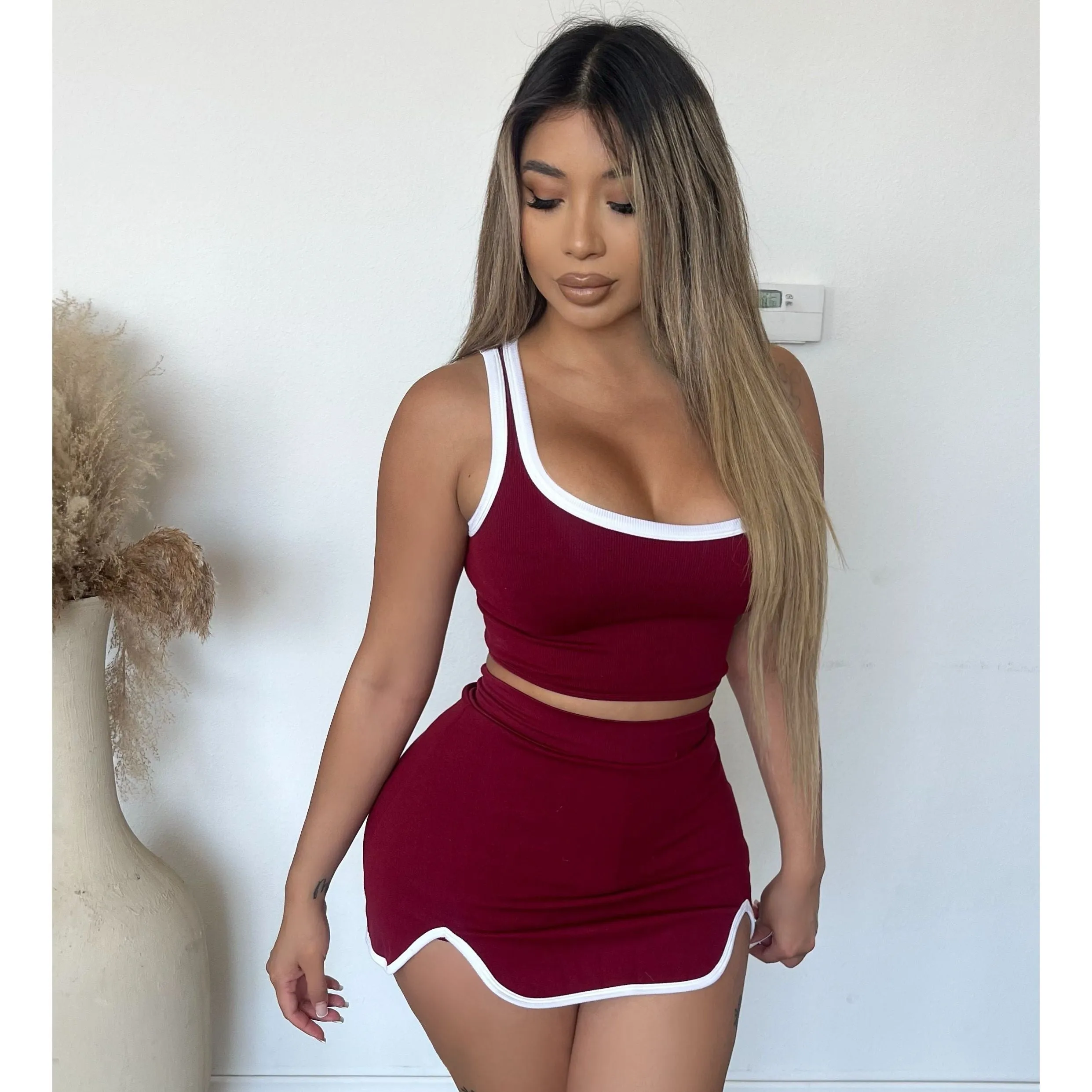 Melly Matching Skort Set (Burgundy) sold by OOTDFash