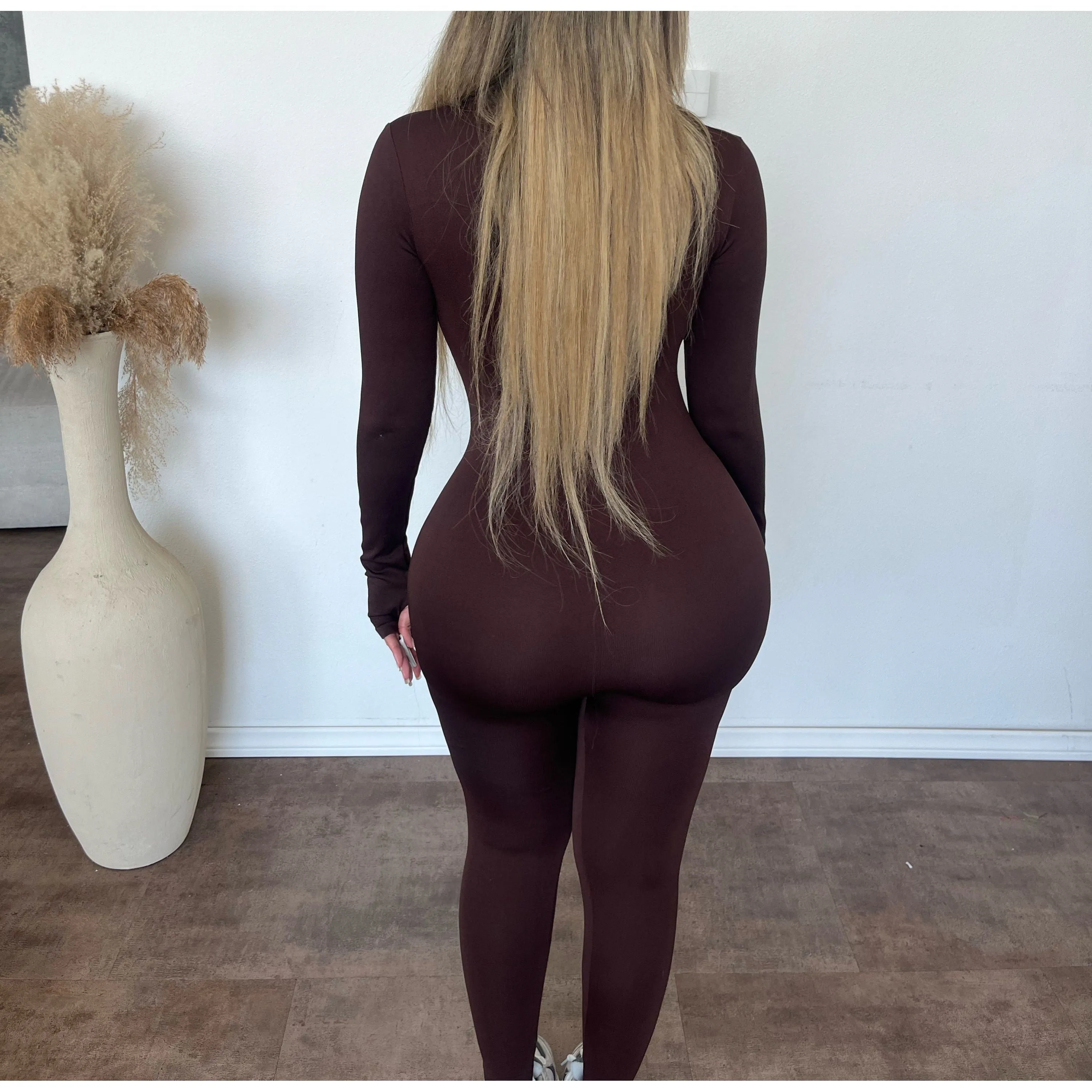 Selena Mock Neck Long Sleeve Catsuit (Brownie) sold by OOTDFash product image thumbnail 2